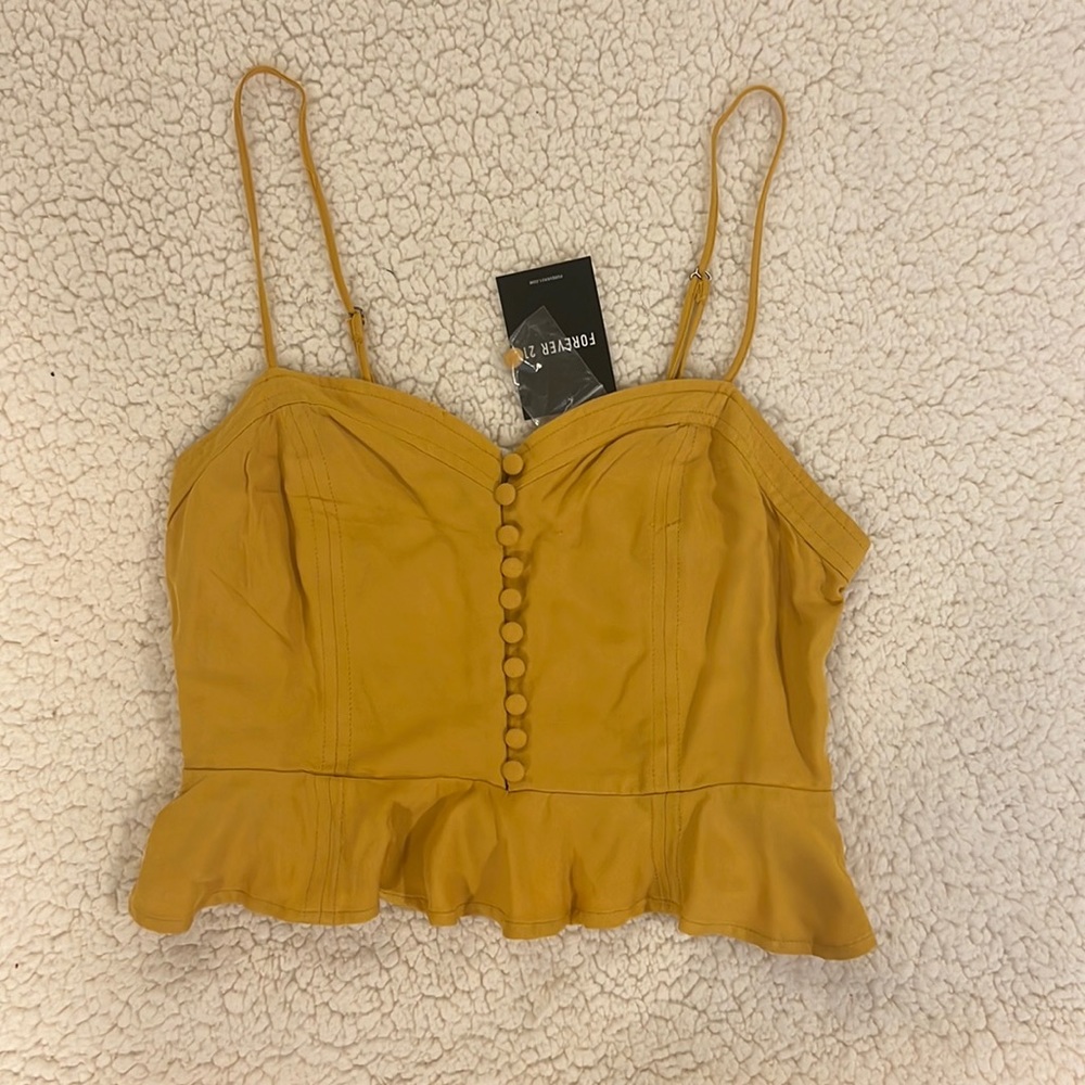 Forever 21 Mustard button front crop peplum top - medium
